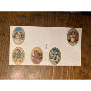 Vintage Oval Easter Rare Antique Are Bunny Eggs Sticker Sheet (missing Some) HTF